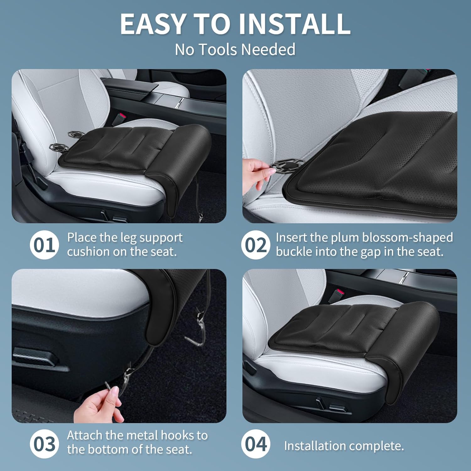 Car Seat Leg Rest Extender with Memory Foam Cushion and Soft Leather Cover - Universal Car & Home Seat Footrest Support for Extended Comfort During Long Trips, Travel, or Relaxation, Black