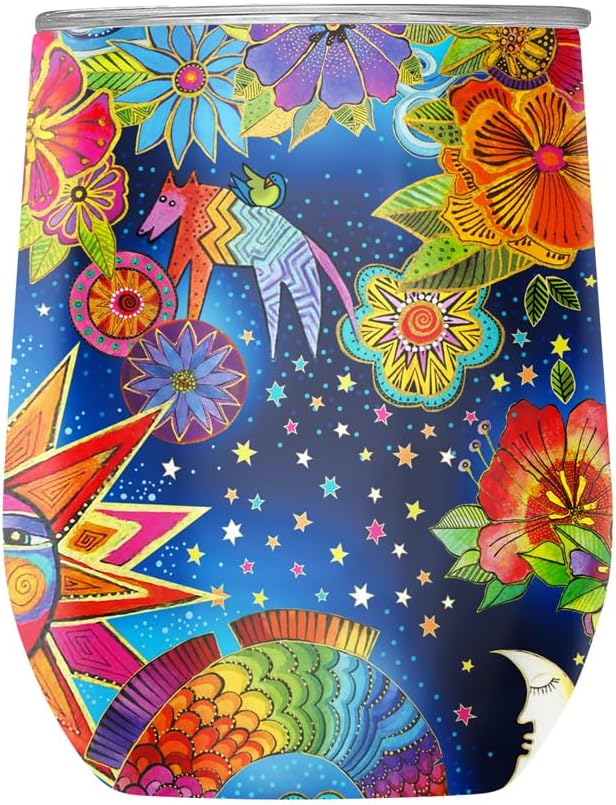RainCaper 18/8 Stainless Steel Insulated Stemless Wine Tumbler | 12oz, BPA-Free, Double Wall for Hot & Cold | Travel-Friendly, Cup Holder Ready (Laurel Burch Mariposas)