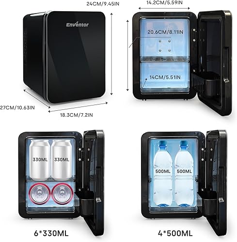 Miniatura 4 de Enventor Mini Fridge, 4 L 6 Can Mini Fridges for Bedrooms, AC+12V DC Power Cooler and Warmer, Portable Small Refrigerators Skincare Fridge for