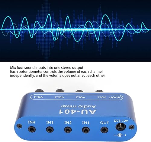 Miniatura 2 de plplaaoo Mini mezclador de audio, mini mezclador estéreo 4 en 1 ajuste de volumen de salida 0.138 in selector de sonido amplificador mezclador de