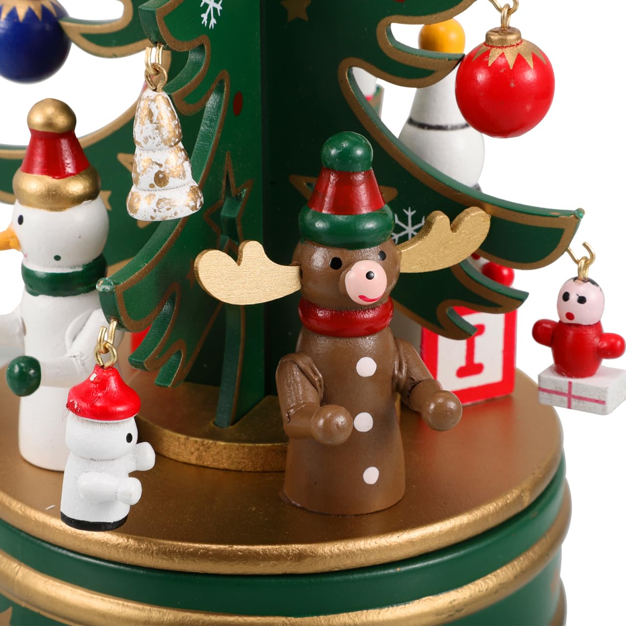 Cabilock Holz Weihnachts Spieluhr, 6 Zoll Weihnachtsbaum-Spieluhr Vintage Rotierende Weihnachts Für Kinder, Handgefertigtes Retro Rotations-Uhrwerk Für Kinder, Freunde Familie