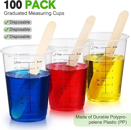 Miniatura 8 de Yunsailing Paquete de 400 tazas medidoras desechables para resina de 8 onzas de plástico transparente epoxi tazas mezcladoras líquidas reutilizables