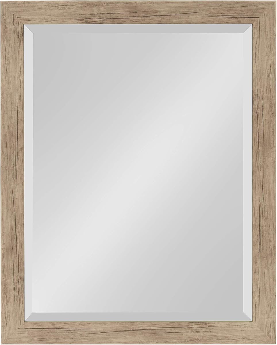 DesignOvation Beatrice Framed Decorative Rectangle Wall Mirror, 21 x 27, Rustic Brown, Farmhouse Rectangular Vanity Mirror for Use as Bathroom Mirror for Over Sink or Rustic Entryway Mirror