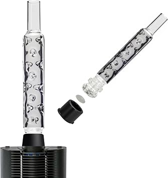 3D Glass Dimpled Cooling Stem for Mighty, Crafty and Mighty Plus Mouthpiece - Long Glass Replacement Accessories with Silicone Attachment and Stainless Steel Screen