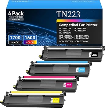 TN-223 TN223BK/C/M/Y Toner Cartridges 4-Pack Compatible for HL-L3270CDW | with Chip for Brother TN223 TN 223 Toner Cartridges for MFC-L3710CW MFC-L3750CDW HL-L3210CW HL-L3290CDW MFC-L3770CDW Printer