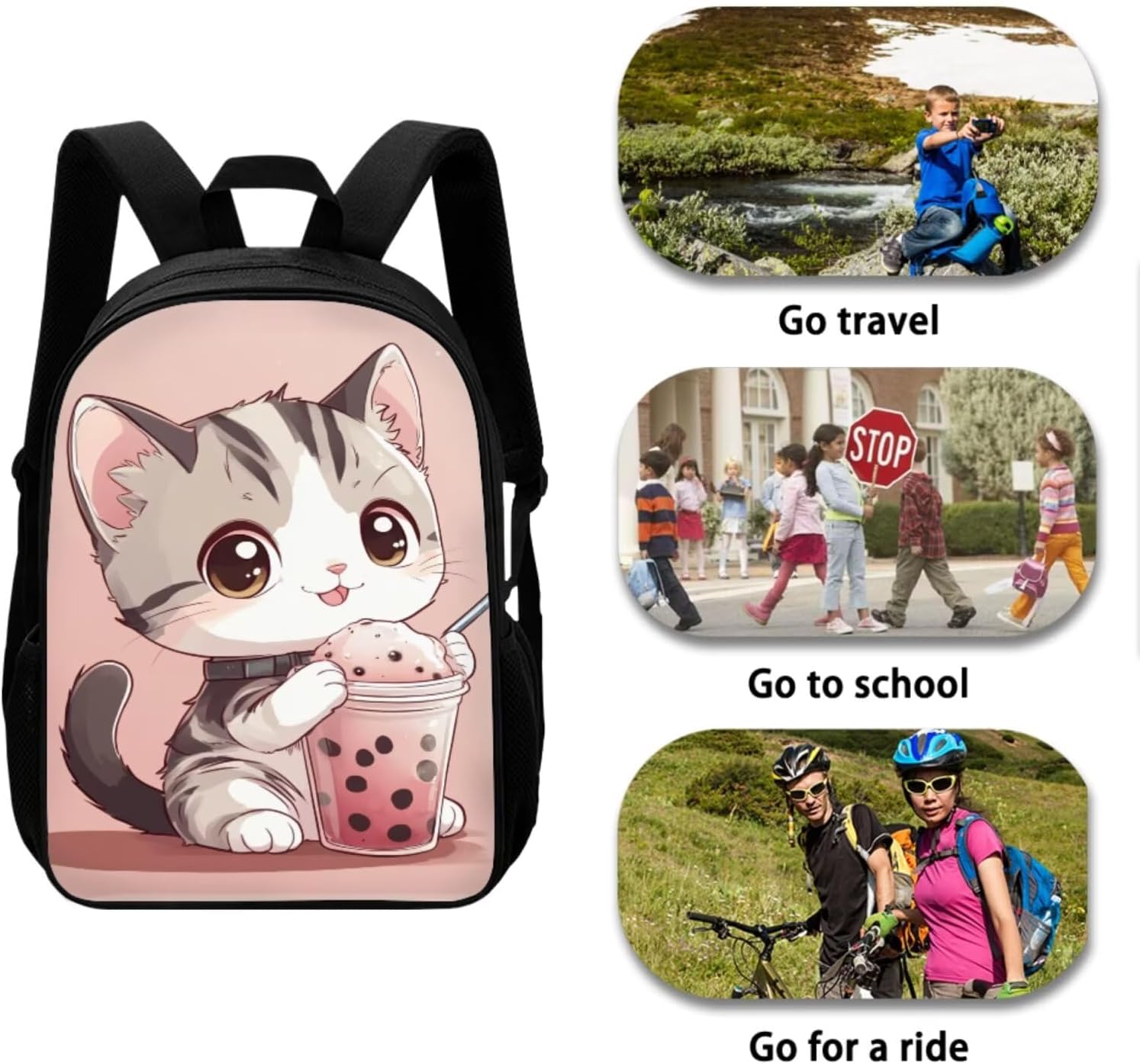 TODIYADDU Kawaii Cat Backpack for Girls 2Nd Grade Boys Bookbag with Strap Lunch Box Keychain with Large Pencil Box 4 PCS Sets 8-10Y Elementary Lightweight School Bag for Kids