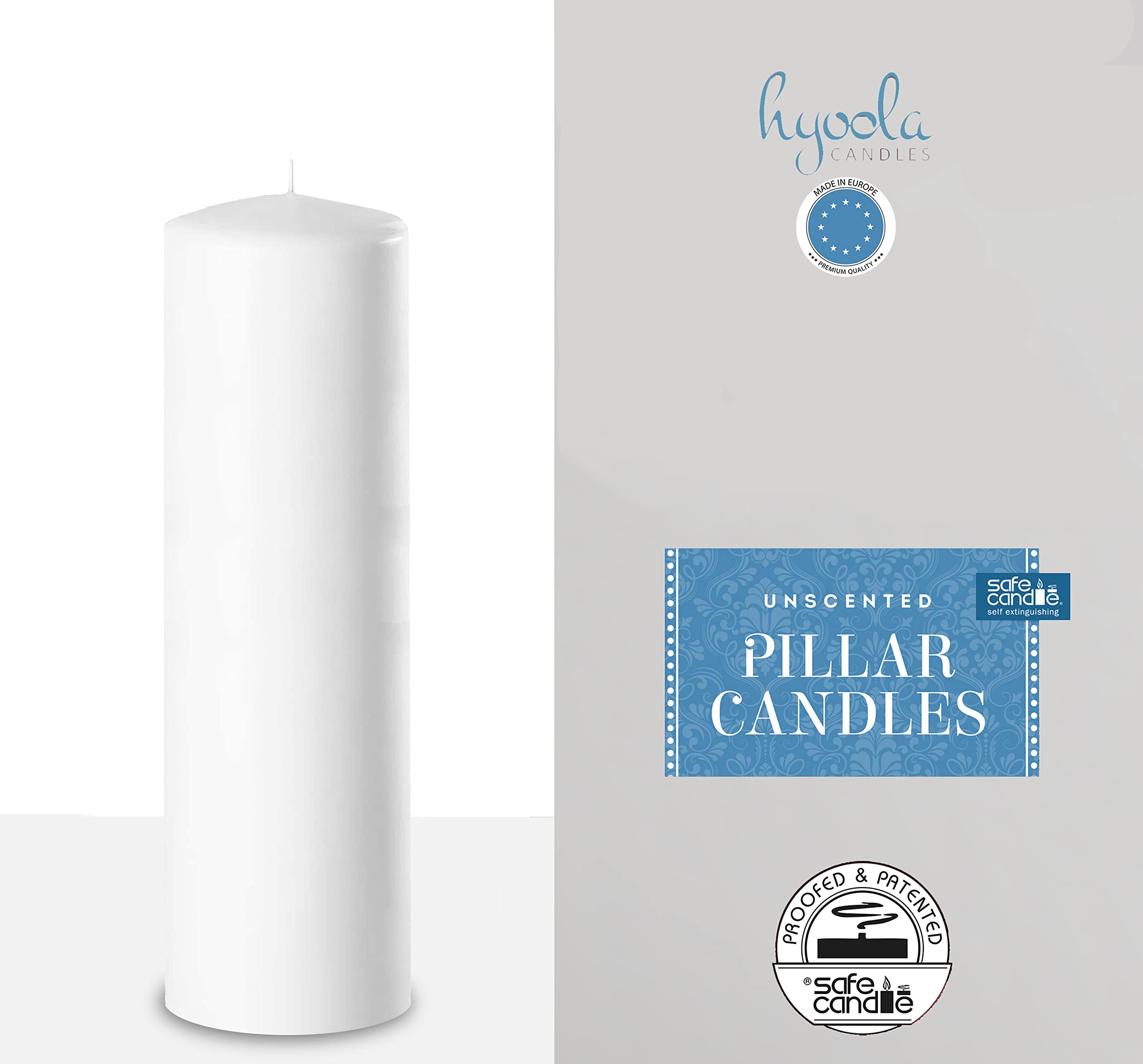 Hyoola Velas Pilar Color Blanco - Velas Grandes Sin Aroma - Paquete de 4 - Velas Decorativas Hechas en Europa - 5 x 22,5 cm