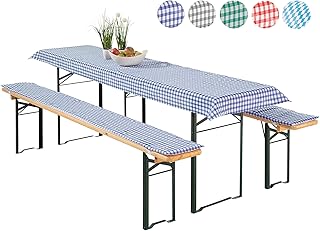 heimtexland ® Juego de 3 piezas para tienda de cerveza, mantel de cerveza, cojín para banco de cerveza, cojín para bancos de cerveza, tipo 331, diseño de cuadros, color azul para mesa de 50 x 220 cm