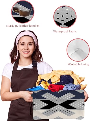 Miniatura 4 de Navy Blue Black White Storage Basket for Organizing Shelves, Collapsible Storage Bins Boxes with Handle, Modern Chevron Geometric Polka Dot Art