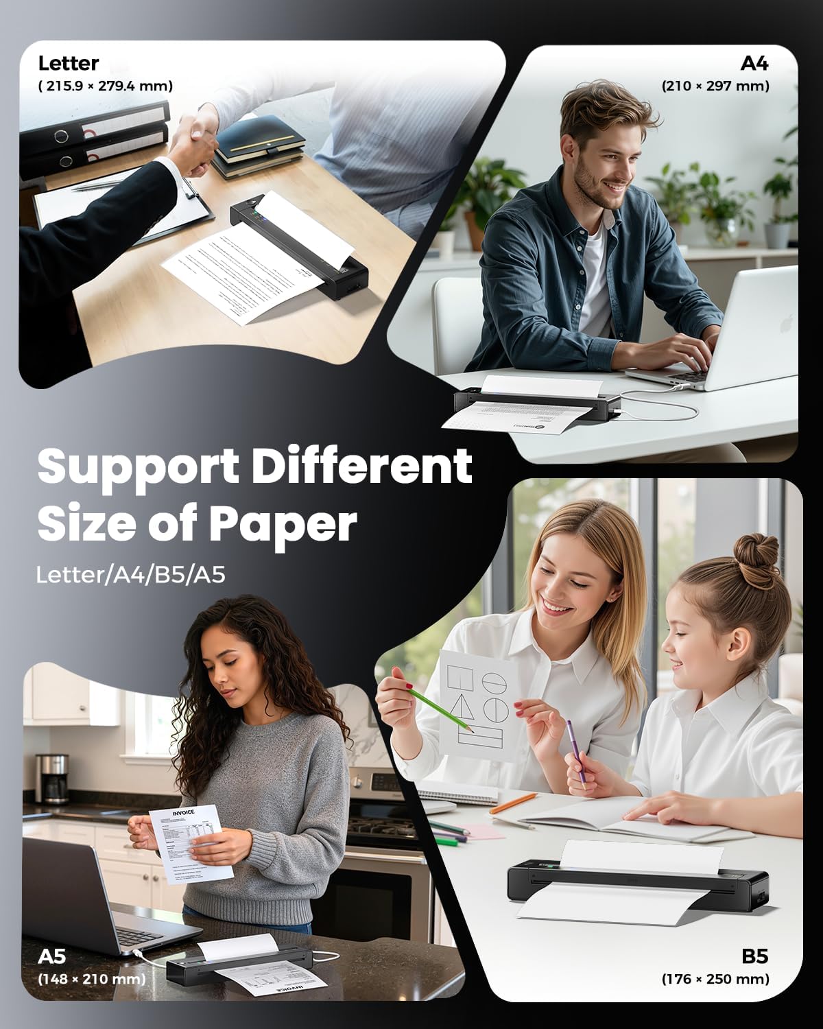 TATTMUSE Portable Printers Wireless for Travel, Inkless Thermal Printer Small Bluetooth for Home Use, Support 8.5" X 11" US Letter Size, Compatible with iPhone Laptop, Wide Format & Plotter Printers