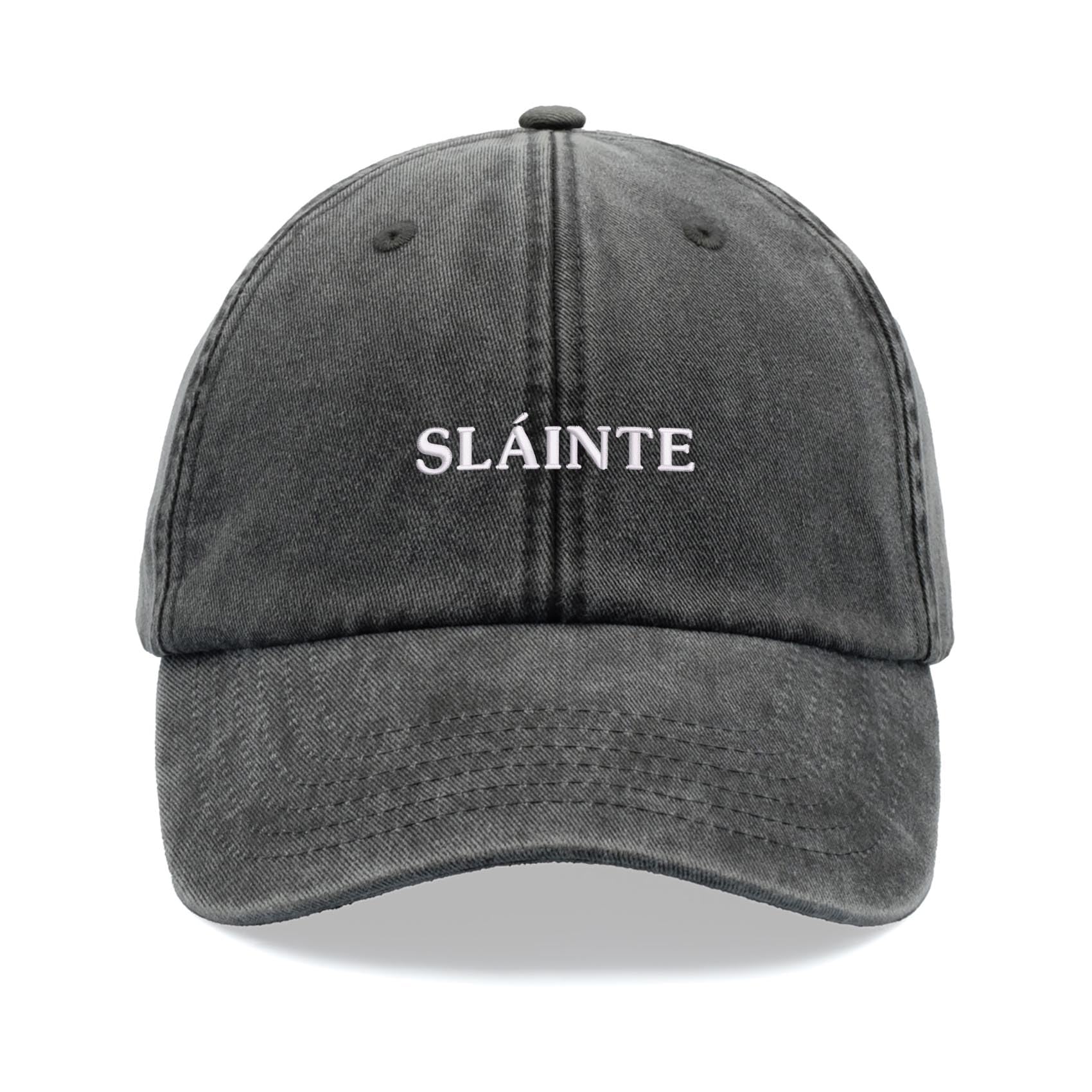 Sláinte Cheers Irish Baseball Cap Vintage Washed Unisex Dad Hat Adjustable Black