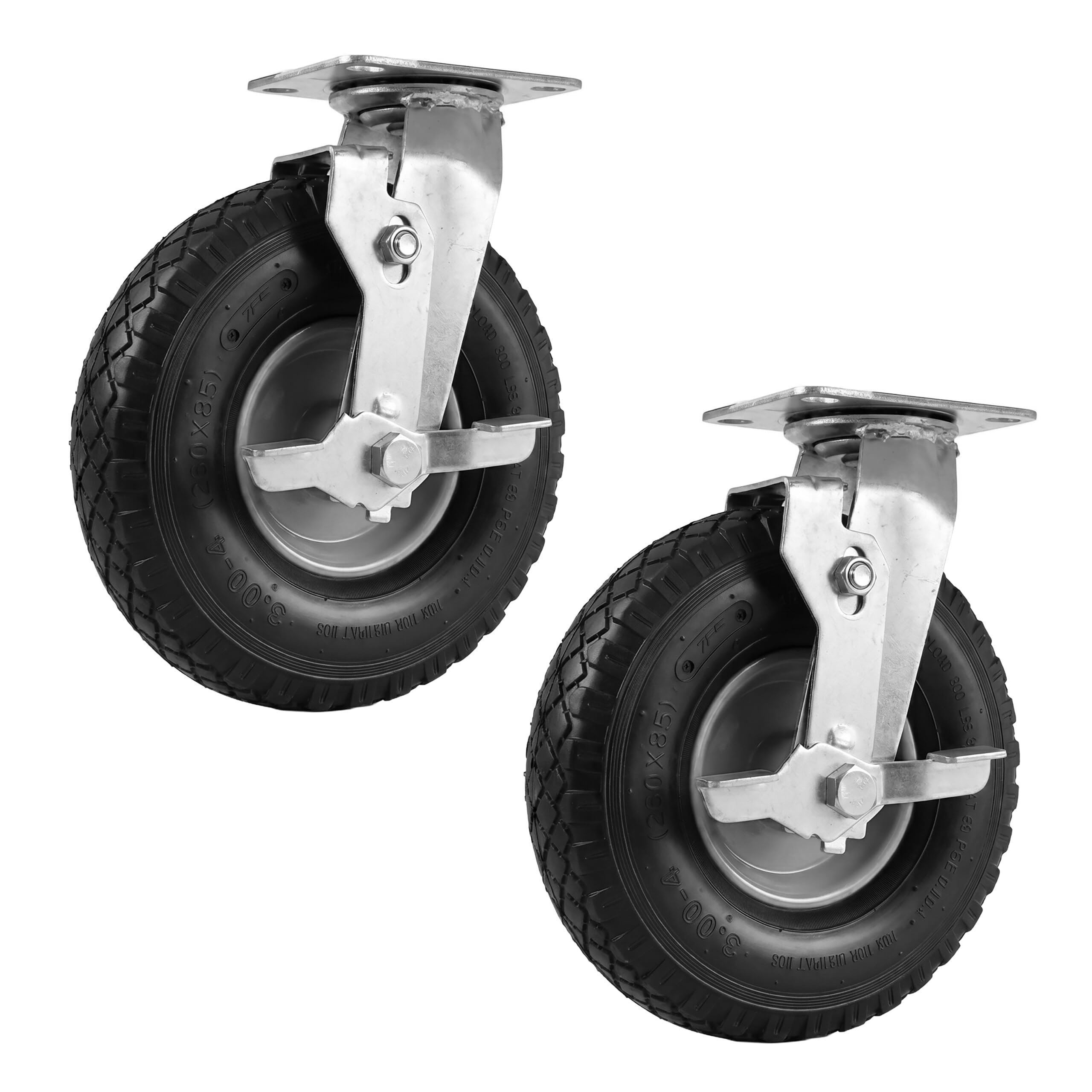 Relaxdays ruedas giratorias con freno, pack de 2, 3.00-4, negro/plateado | 120 kg, neumáticas, goma y acero, carga pesada