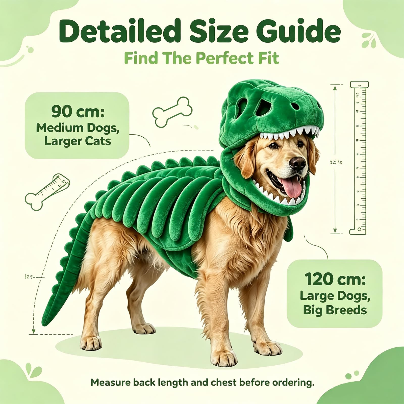 Dinosaurier Kostüm Hund Halloween, Leuchtendes Skelett Haustier Kostüm für Hunde und Katzen, Plüsch Drachen Kapuze Outfit, Lustige Tierbekleidung für Halloween Party, Fotos und Geschenke，D：120 cm