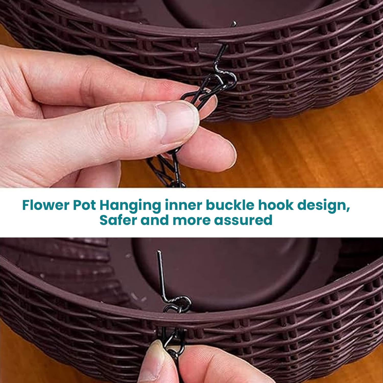 Go Hooked Hanging Pot | Plastic | Hanging Pot | Dark Brown | Pot Diameter-7.1 Inch | Pot Height-4.8 Inch | Pot Thickness-3 mm | Chain Length-13 inch Approx, | 5 Pieces | 5PCS