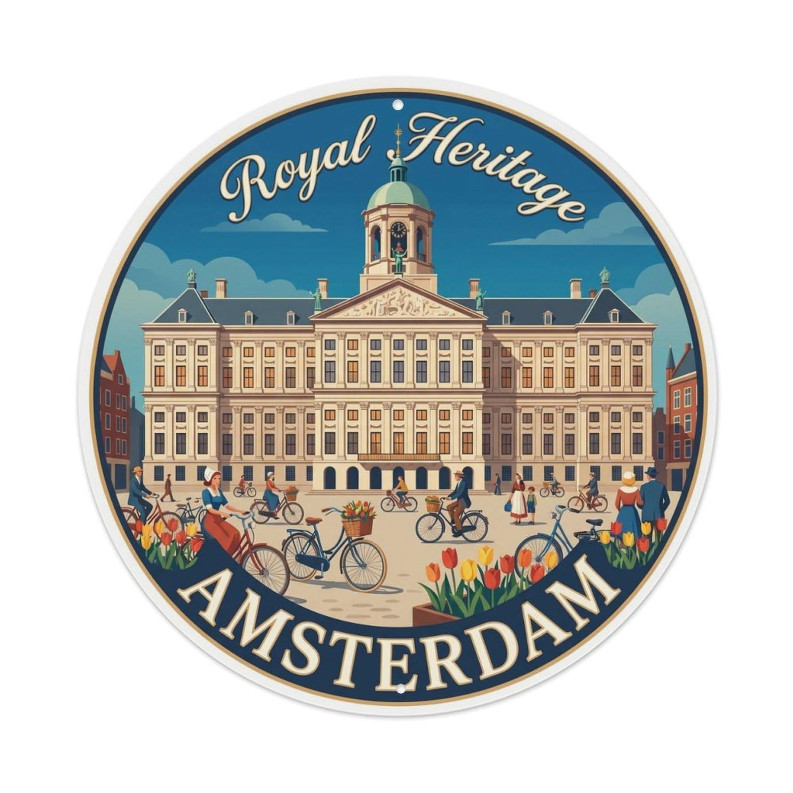 Vintage Travel Amsterdam Royal Palace Metal Tin Sign Plaque