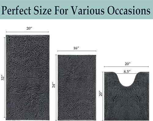 Miniatura 130 de Juego de 3 alfombras de baño extrasuaves y absorbentes, alfombras de baño de felpilla, alfombra de felpa antideslizante, juego de baño con alfombras