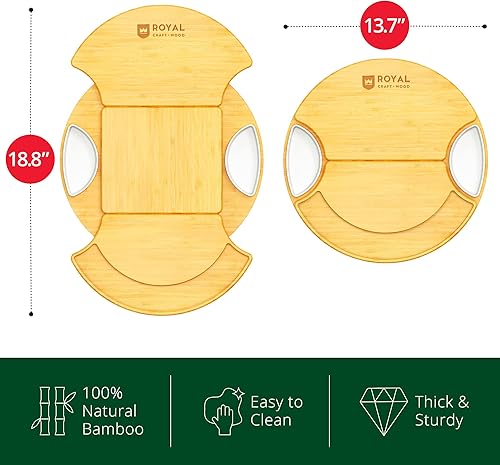 Miniatura 93 de ROYAL CRAFT WOOD Tablas de bambú extra grandes para charcutería – Juego de tablas de charcutería grande con 3 cuencos para salsa, 4 cuchillos