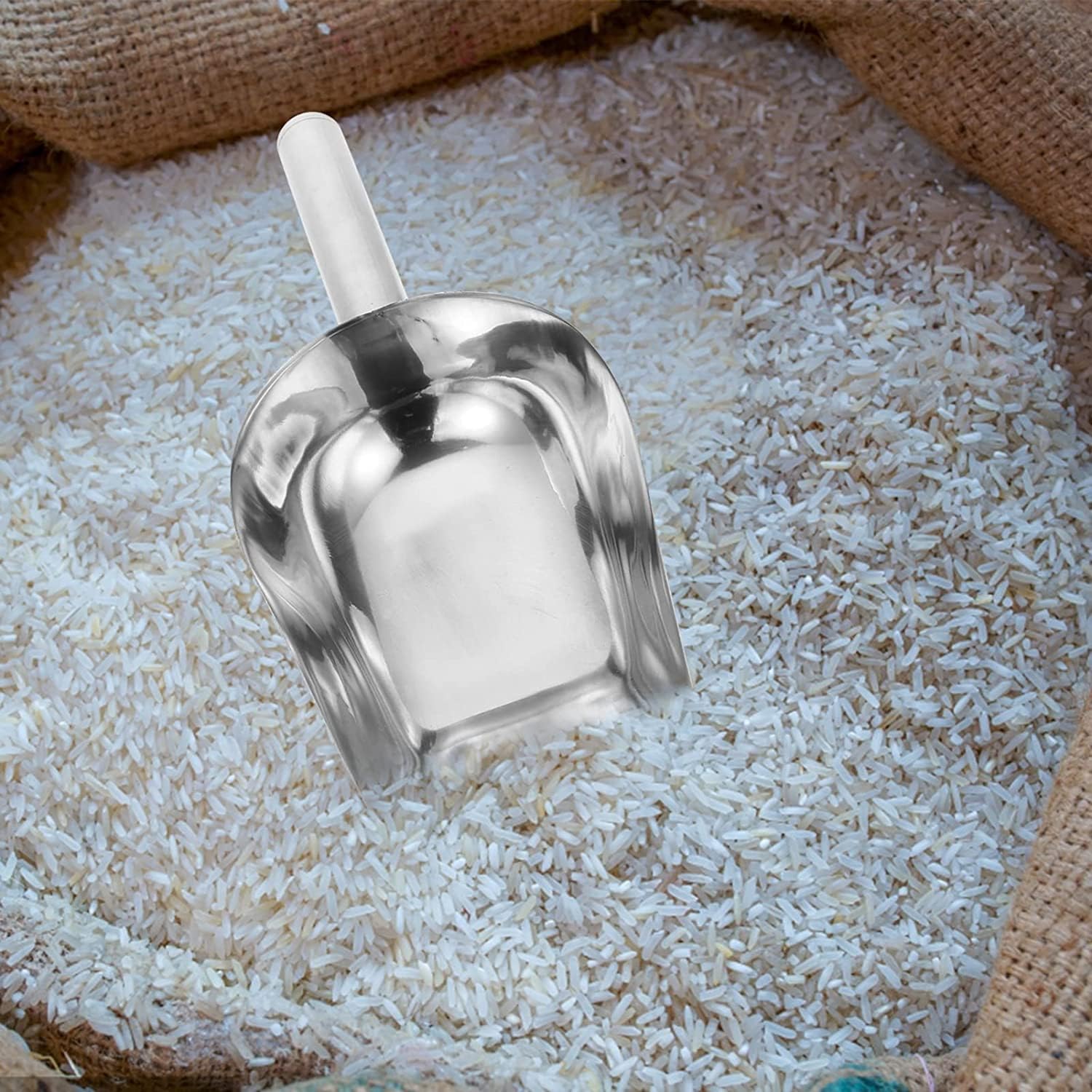 Measuring Cups Metal Ice Cube Scoop Ice Stainless Steel Flour Utility Ice Scoop Supermarket Cereal Food Glass Containers，Silver-1