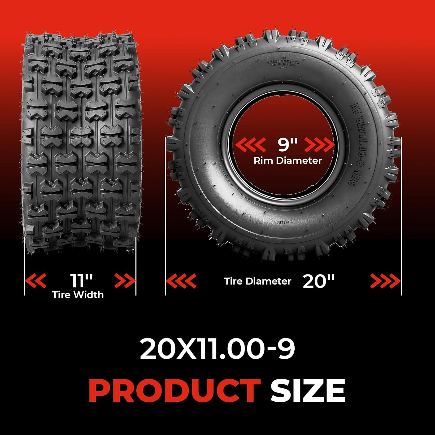 Set of 2 ATV/UTV Tires 20x11-9, 6PR All-Terrain Tires, Heavy Duty Tubeless, Puncture Resistant, Non-Directional Tread