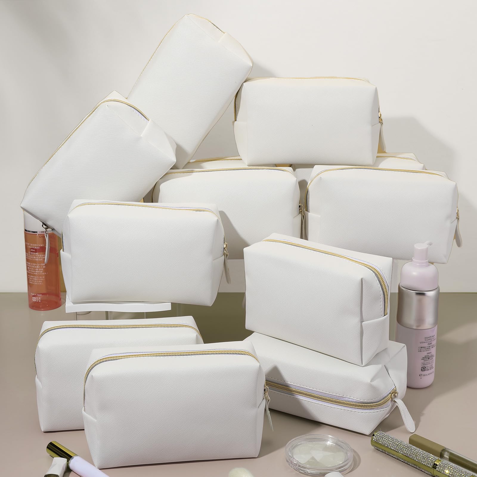 Kigeli Kleine Make-up-Tasche, PU-Leder, Kosmetiktaschen mit Reißverschluss, adrette Make-up-Taschen für Damen, Junggesellinnenabschied, Geschenk, Reiseaufbewahrung, Organizer, 20 Stück, Weiss