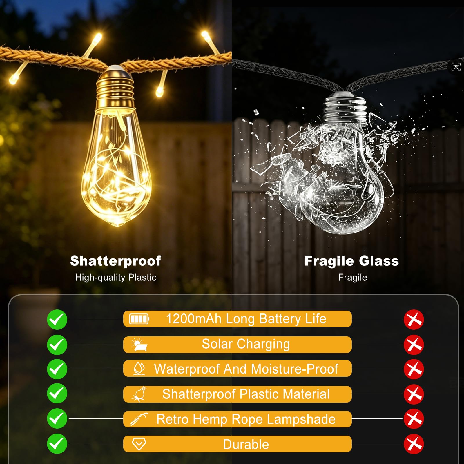 Cadena de luces solares para exteriores, 17,5 m, cadena de luces solares para exteriores, con 30 bombillas, 8 modos, mando a distancia, temporizador, cuerda de cáñamo, cuerda de cáñamo, cadena de