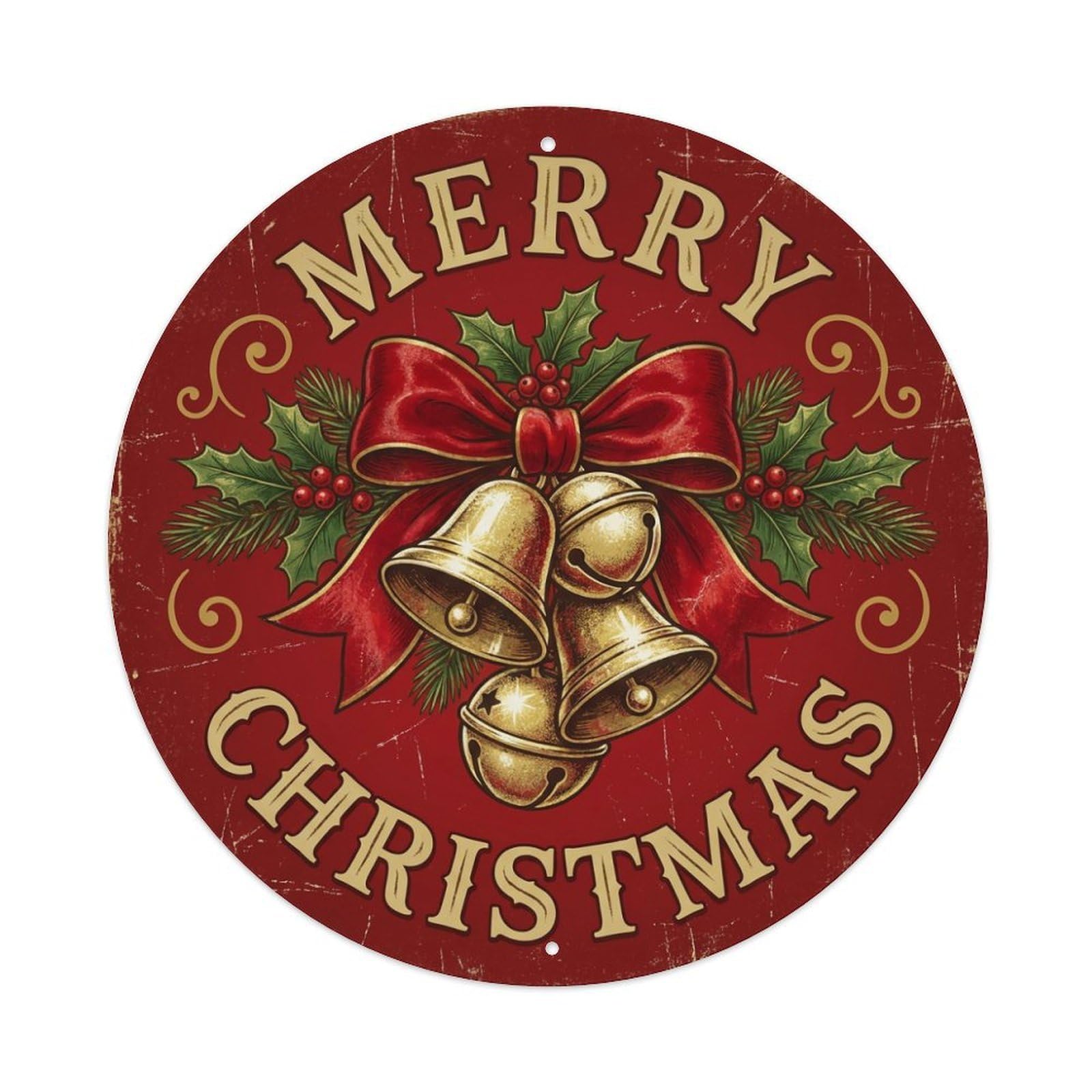 Merry Christmas Sleigh Bells Bow Metal Tin Sign