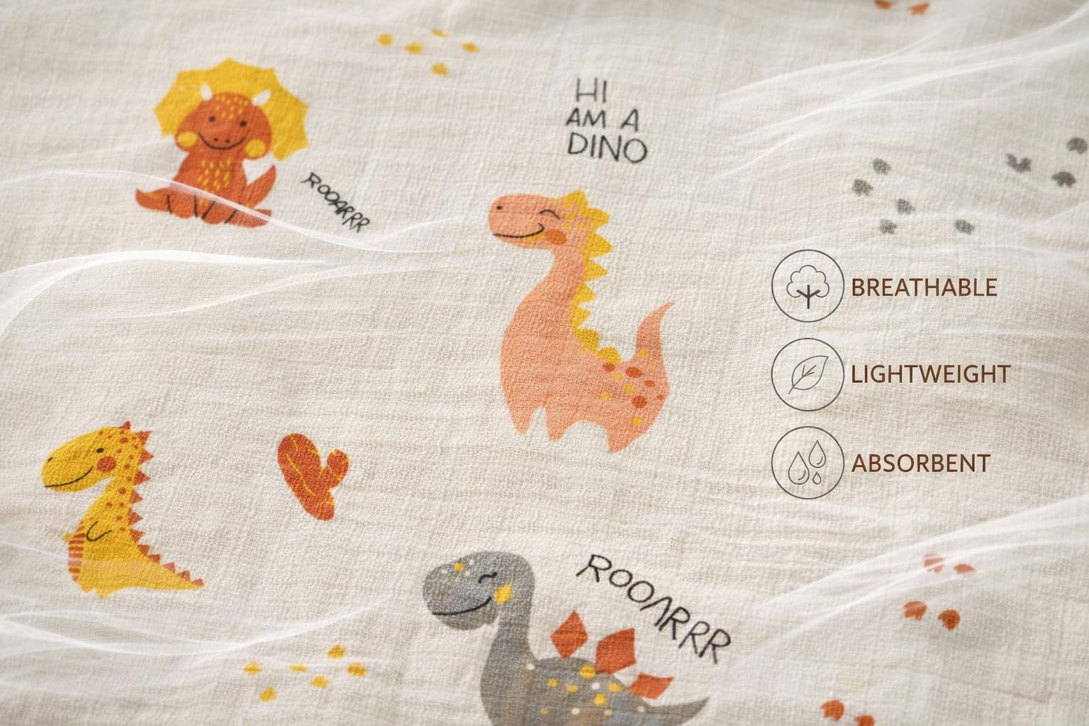 MomNess Baby Hooded Wrapper for Newborn, 100% Muslin Cotton Hooded Towel & Blanket, 75×75 cm, 4 Ply, Ultra Soft & Absorbent Bath Towel for Infants & Toddler, Natural Dyes, Pack of 1 (Dino) 4