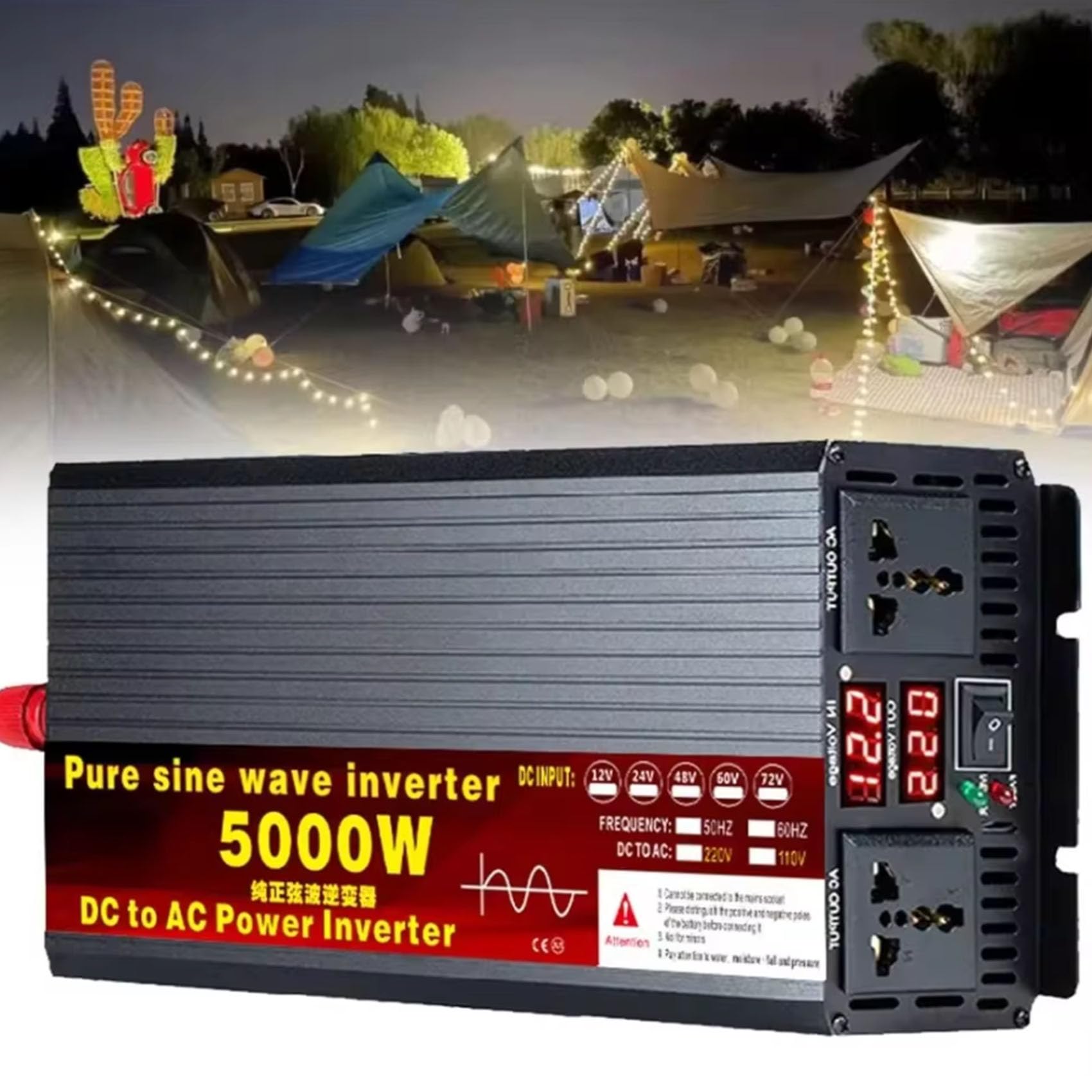 Onduleur 24V 220V pur sinus 5000W idéal pour l'autonomie en camping-car