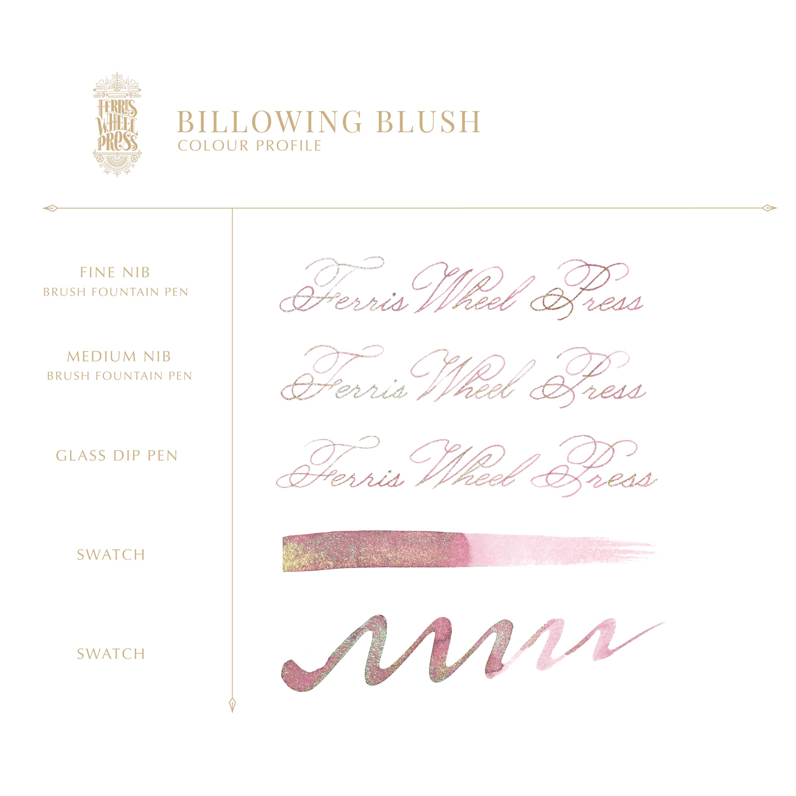 Ferris Wheel Press Fountain Pen Ink, FerriTales Collection, Blush Pink with Duochrome Green,Gold Shimmer, 20ml - Image 3