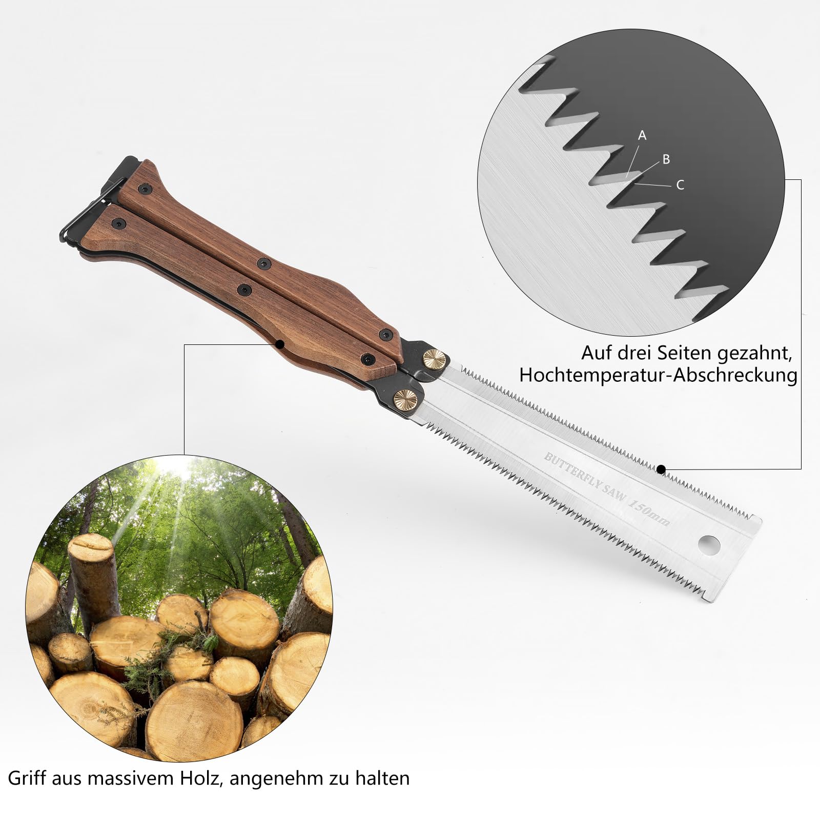 Japansäge Doppelseitige Faltung Handsäge SK85 Werkzeugstahlmaterial 180° klappbare Ablage Kleine Holzsägen für den Hausgebrauch Für das Sägen im Garten für das Sägen im Freien