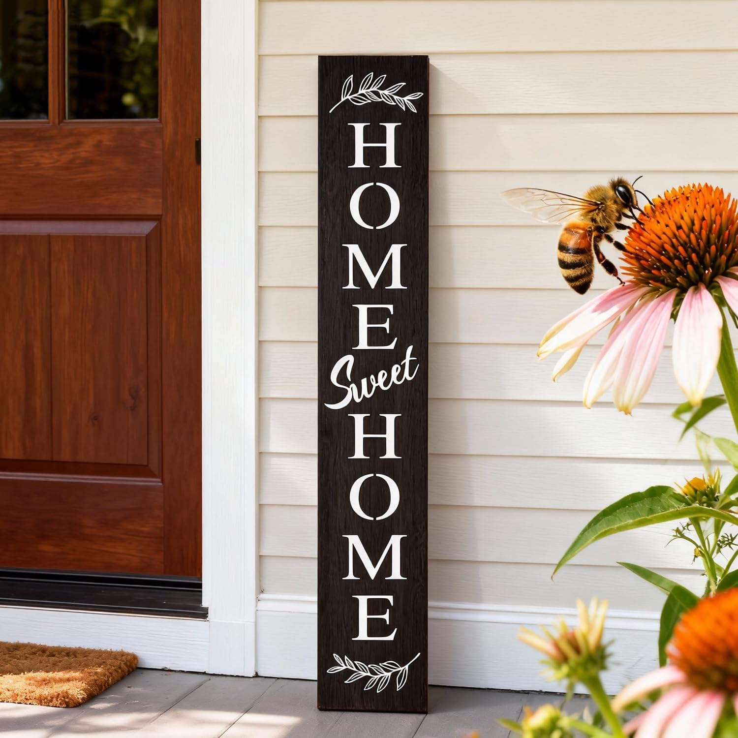 Farmhouse Wooden Welcome Sign Stand for Front Door, 47" Rustic Large Home Sweet Home Welcome Sign for front porch, Vertical Tall Xmas Gift Porch Leaner Decor for Outdoor Garden Patio Black Board 7.8" x 47.2" Home Sweet Home