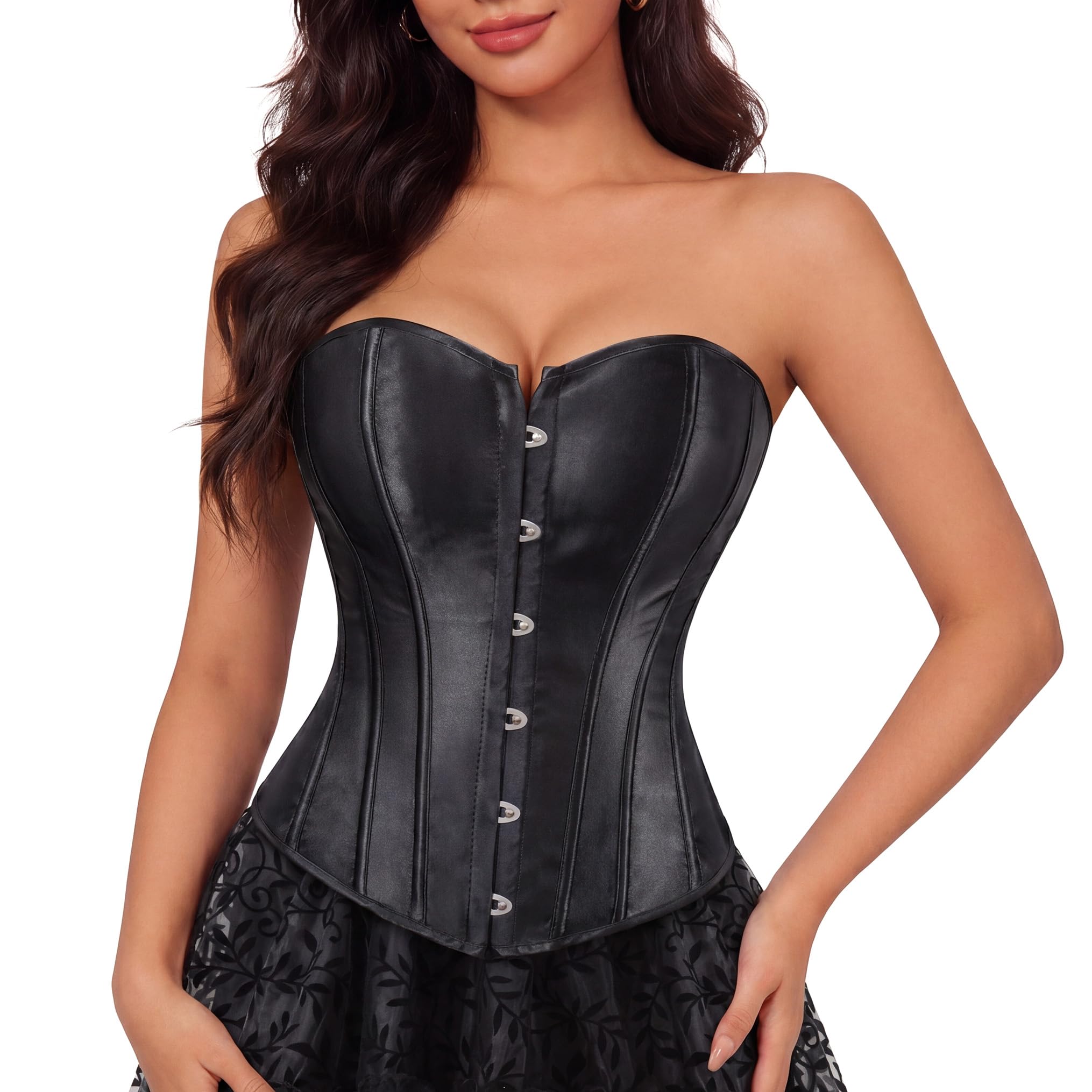 Women's Bustier Corset Top Sexy Lingerie Sets Black Satin Waist Cincher-image-28