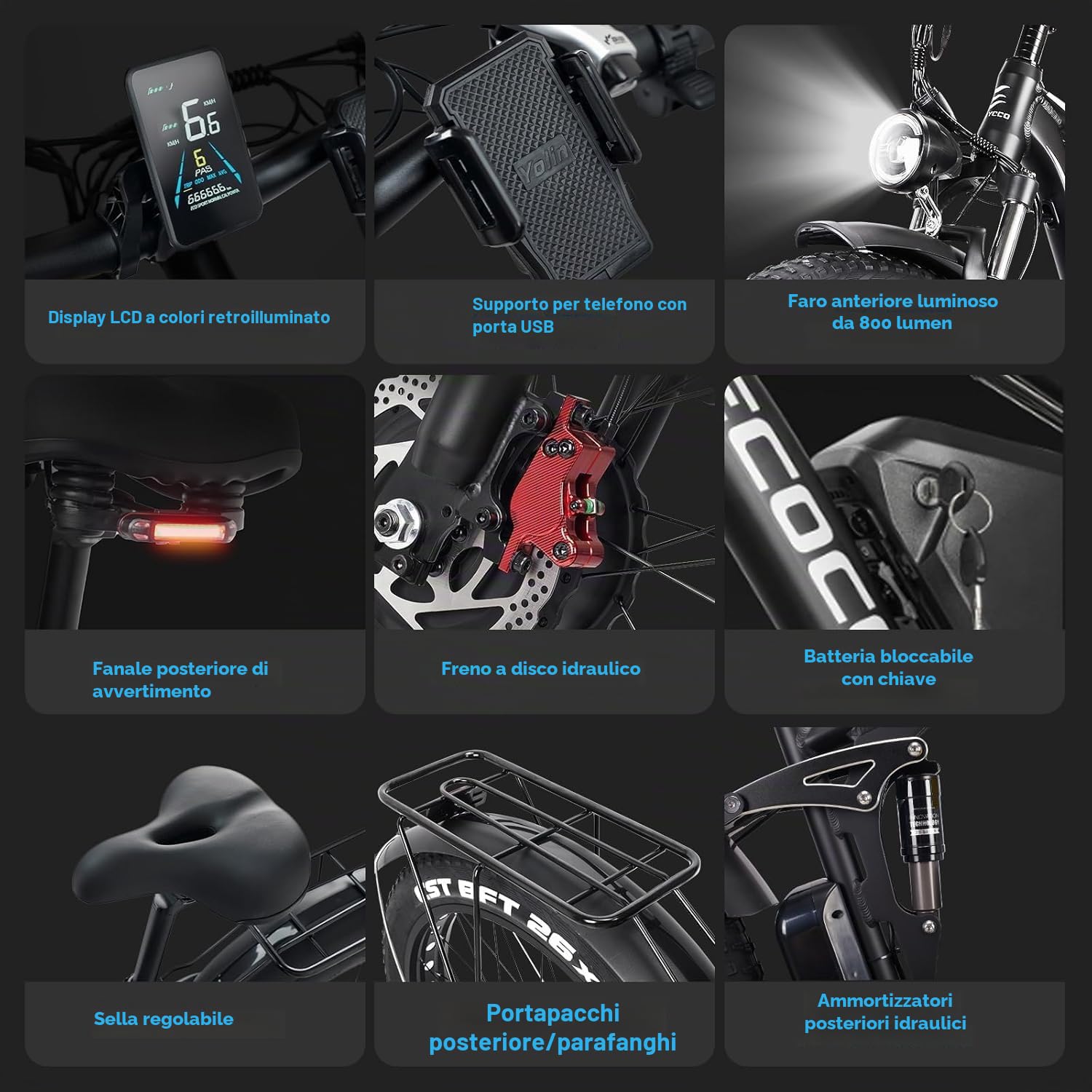 Bicicletta elettrica per adulti EB7PRO, batteria rimovibile 23Ah a doppio motore da 52V, pneumatici da 26*4 pollici per moto da montagna, snowmobile, navetta, bicicletta all-terrain, freno a disco.