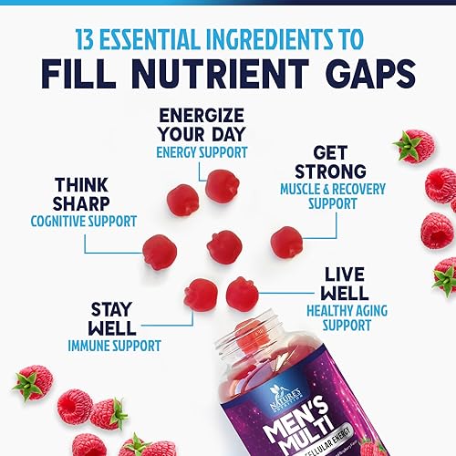 Miniatura 7 de Nature's Multivitamin for Men Gummies - Suplemento diario multivitamínico con sabor a bayas para hombre con vitaminas A, C, D, E, B6, B12 y zinc,