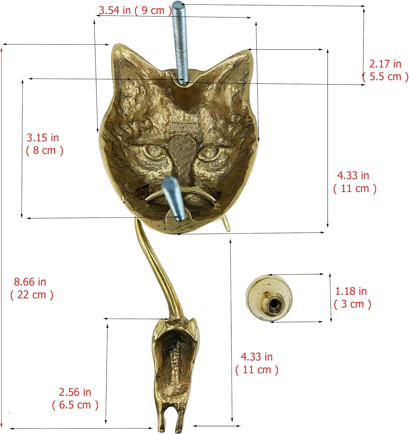 Cat and Mouse Door Knocker, Solid Brass, 8.7 inches, Front Door Ornament (Antique Bronze)