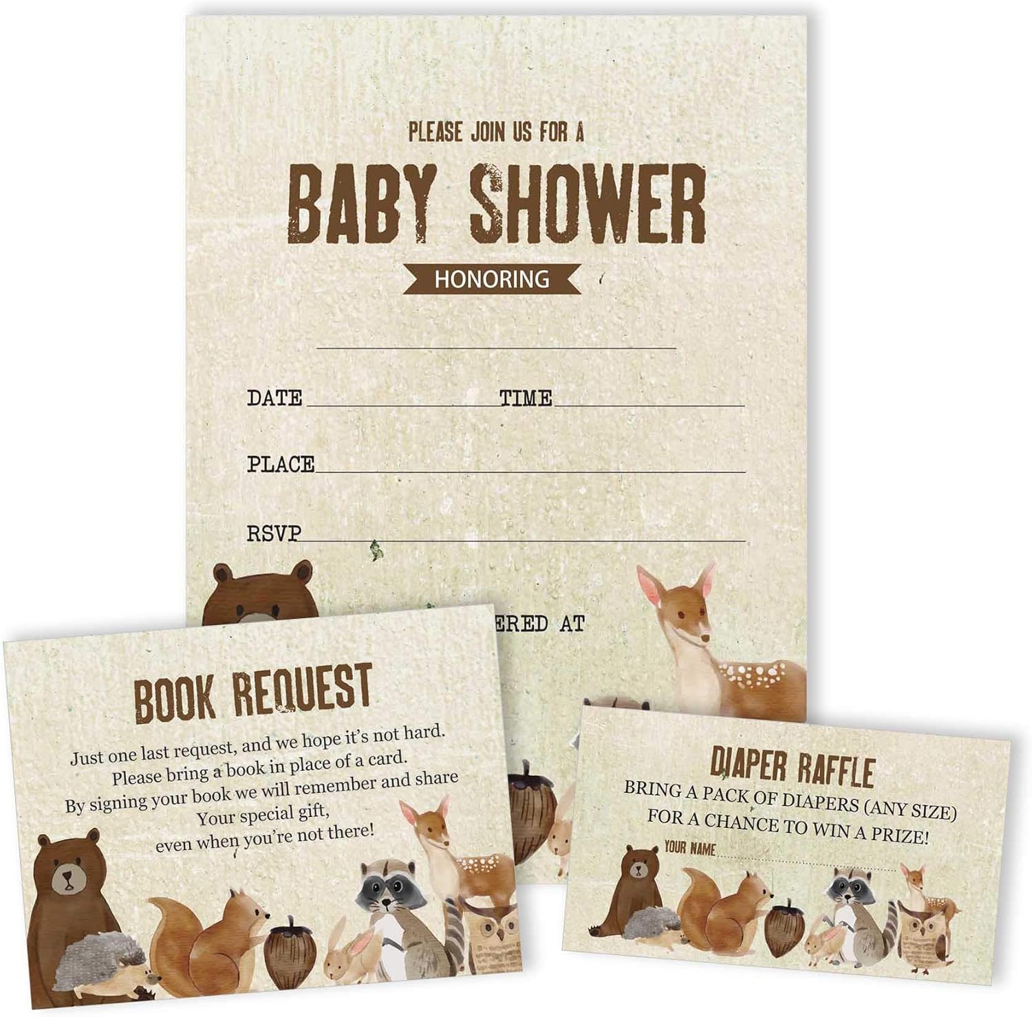 Set of 30 Jungle Animals Baby Shower Invitations-Diaper Raffle Tickets and Baby Shower Book Request Cards Gender Neutral Invites Its A Boy Its A Girl