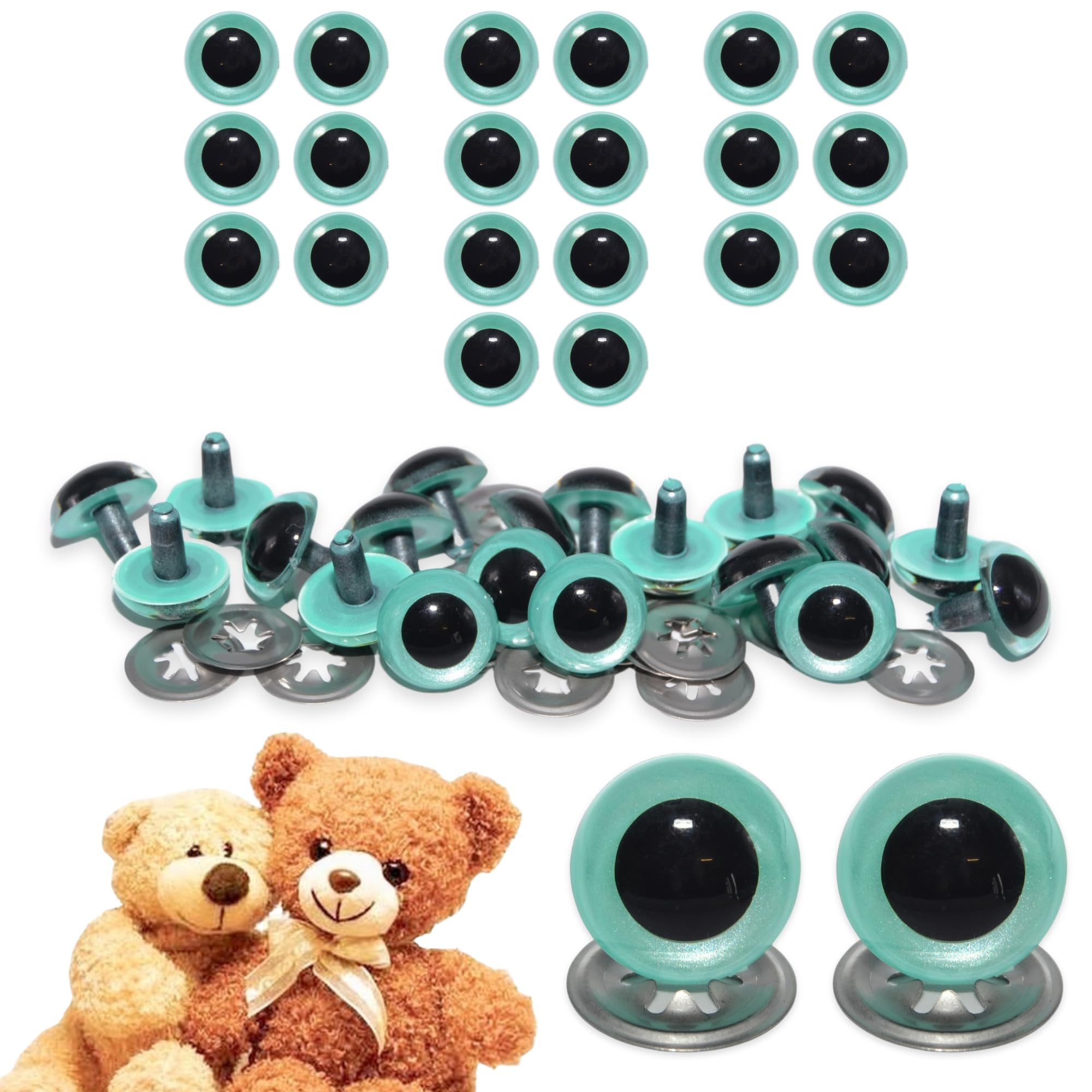 celloexpress 12mm Aqua Blue Pearl Crystal Eyes with Metal Backs - Safety Eyes for Soft Toy Teddy Bear Animal Making (Pack of 10 Pairs)