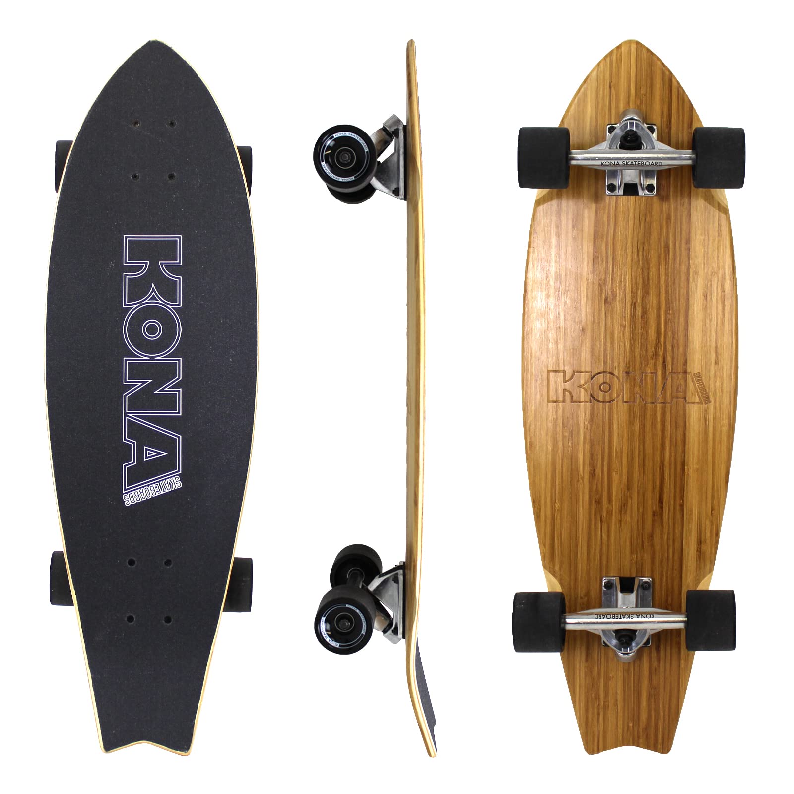 KONA SURF CO. Bamboo Series Cruiser Complete Skateboard for Kids and Adults in Fish Bamboo sz:32in