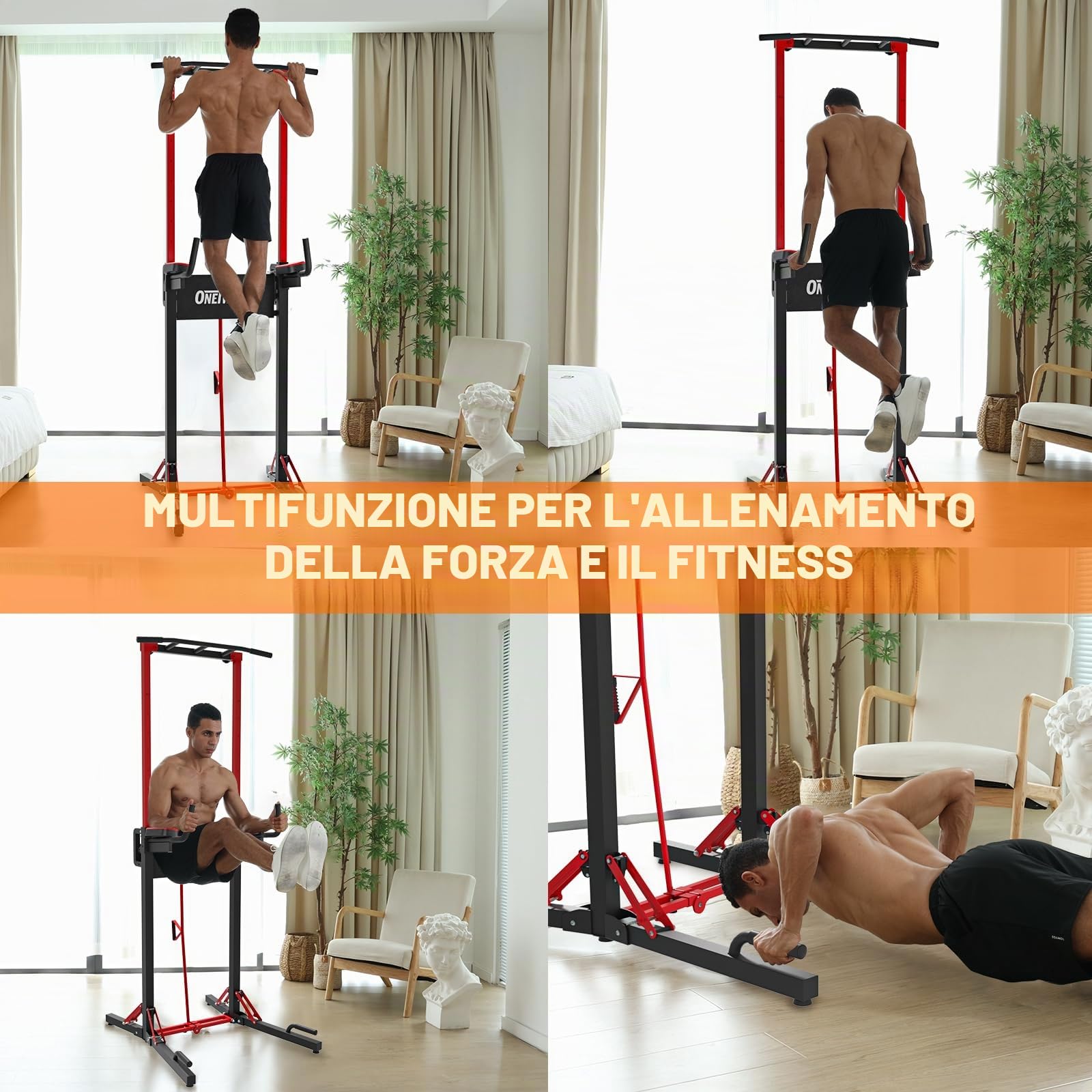 ONETWOFIT Power Tower pieghevole Dip Station Barra per trazioni, Regolabile in altezza Multifunzione stazione di potenza per la Palestra di casa Allenamento Ginnastica espandibile (BLACK-2)