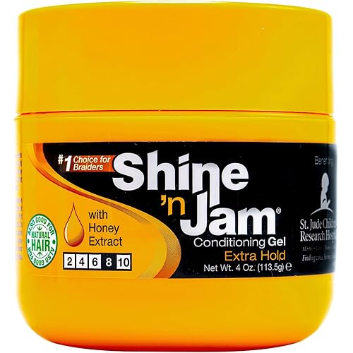 Ampro Shine-n-Jam Maximum Hold - Infused with Honey Extract to Strengthen Hair - Great for Taming Fringe, Ponytails, Soft Weaves, and Braids - Keeps Tresses Firm with Non-Greasy Shine - 4 oz
