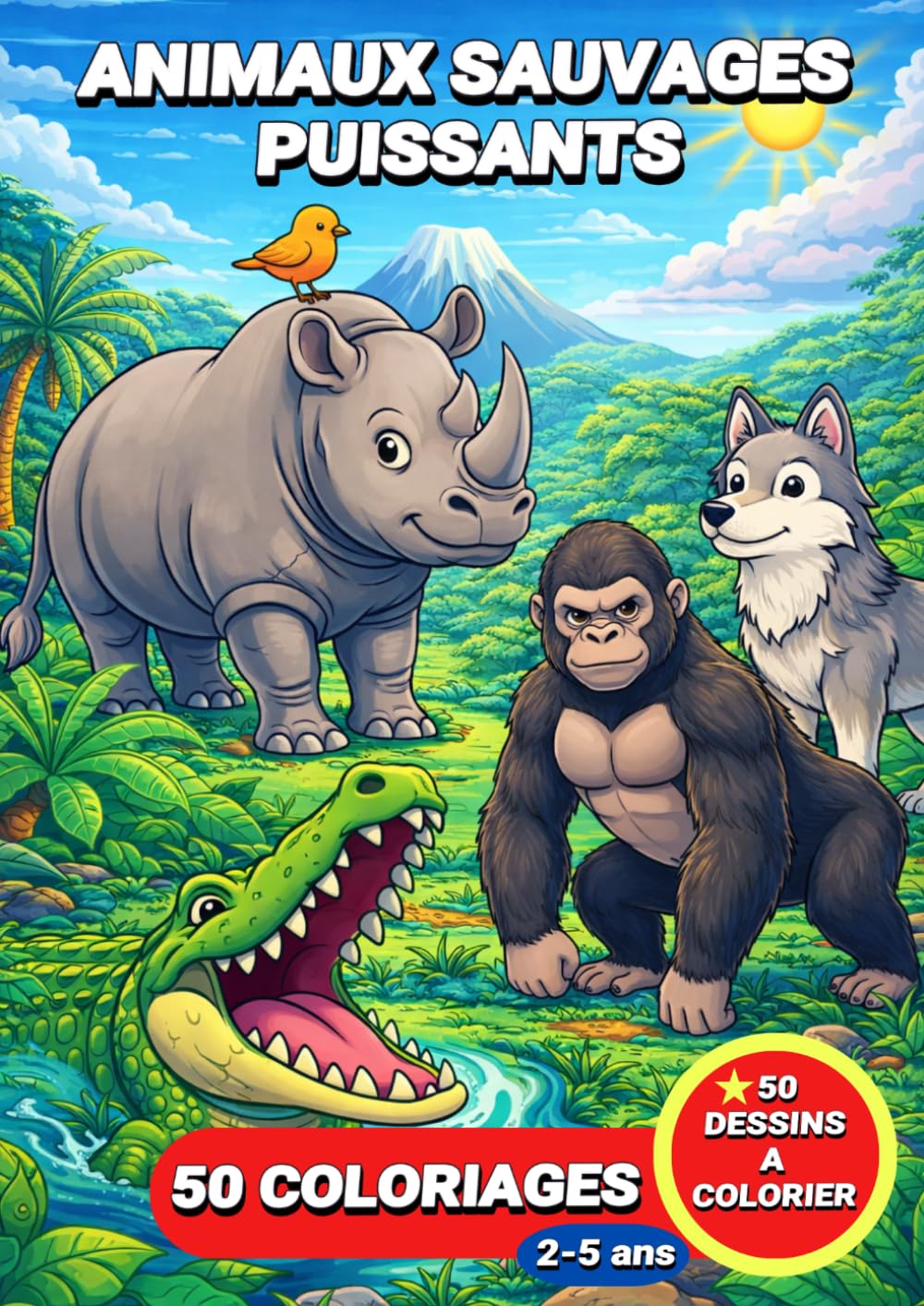 Animaux sauvages puissants: Livre de coloriage animaux sauvages puissants pour enfants – 50 coloriages pour les enfants de 2 à 5 ans (JemColorier)