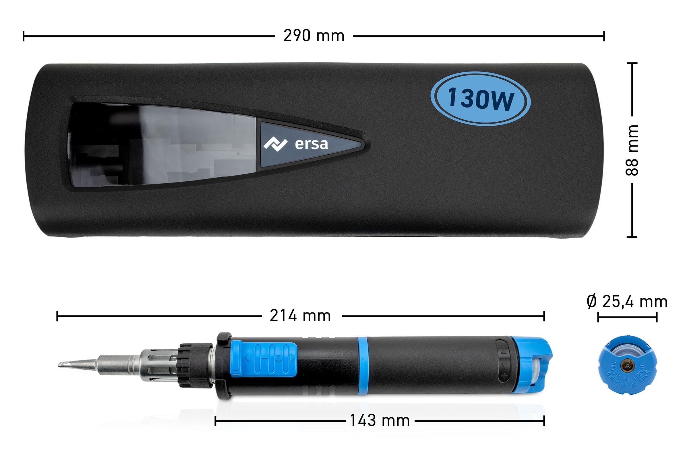 ERSA Independent 130 PROFI-Set Gaslötkolben 130W Temperatur bis 580 °C inkl. 4 Lötspitzen 2 Düsen 1300 °C Glühmesser Transportbox Ablagebügel - mobile Lötkolben Power