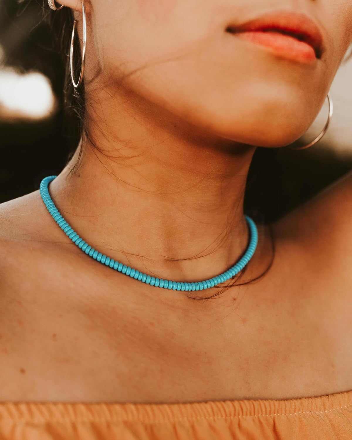 Turquoise Beaded Necklace for Women, Bohemian 6mm Handmade Turquoise Choker Necklace, Natural Stone Necklace Turquoise Jewelry for Women - Image 2