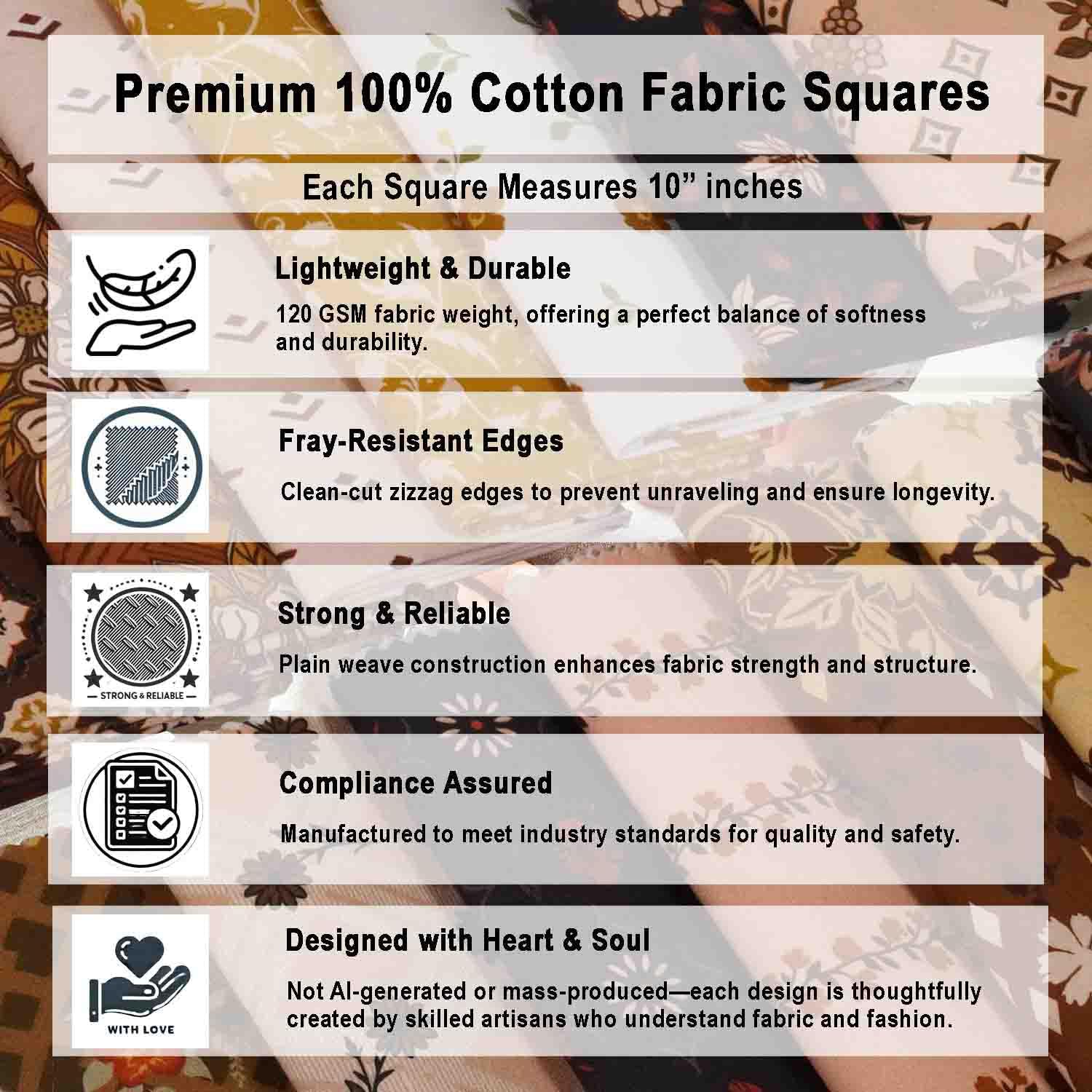 40 Pcs 10 x 10 inches Quilting Fabric Bundles Precut, DIY Cotton Fabric Squares, Printed Layer Cakes Patchwork Materials for Holiday Crafts Cloths Décor, Charm Squares for Quilts - Earthy Elegance