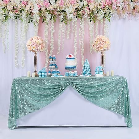 BalsaCircle TRLYC Sequin Rectangular Mint Sequin Tablecloth 60-Inch by 102-Inch