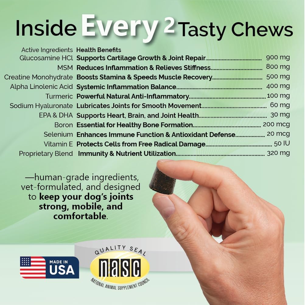 Hylox Soft Chews for Dogs – Joint Support with Glucosamine, MSM, Creatine, Hyaluronic Acid, Turmeric, EPA & DHA – Supports Joints & Cushions Connective Tissues – NASC Certified – 120 Soft Chews