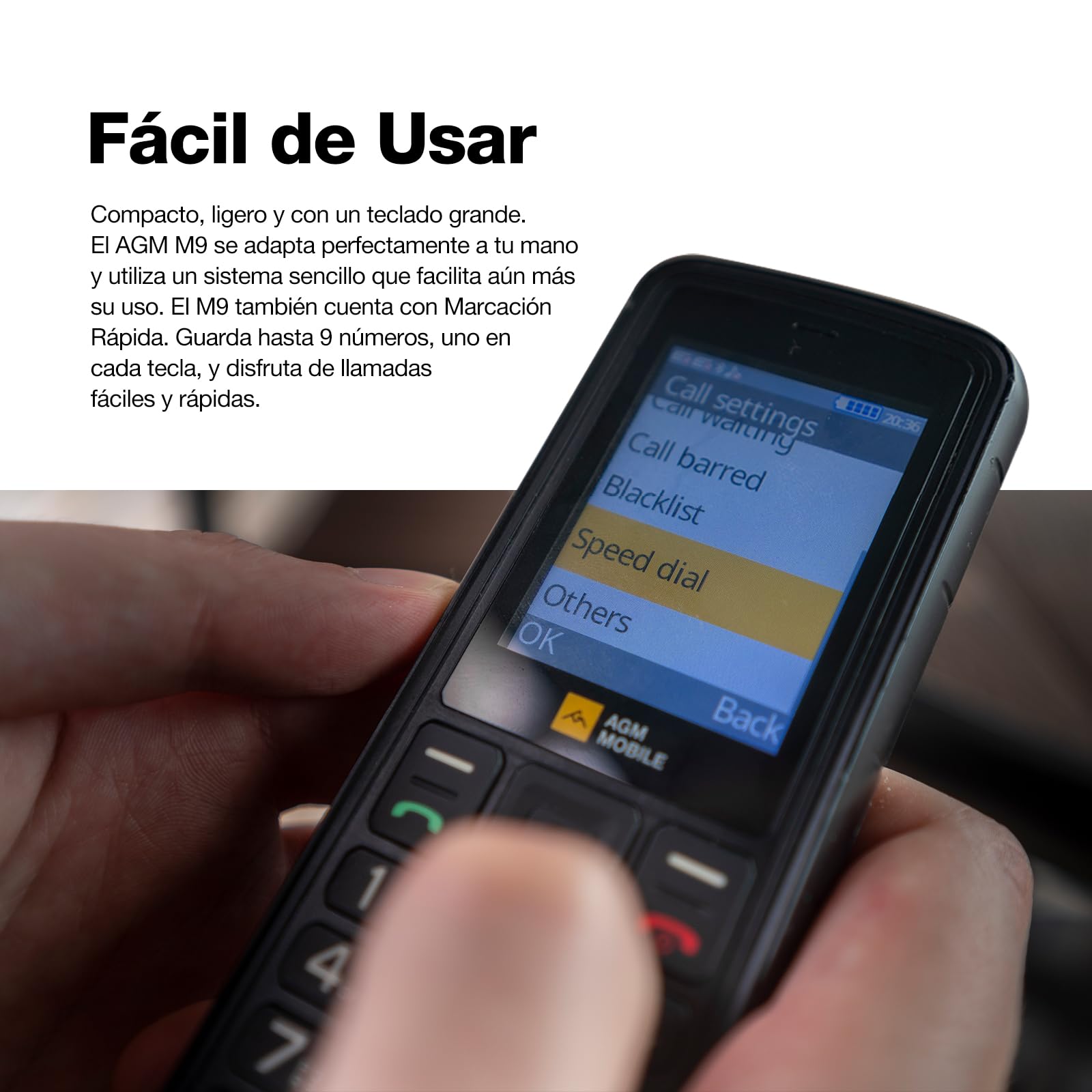 AGM M9 Teléfono móvil sin contrato, pantalla a color de 2,4 pulgadas, robusto, batería de 1000 mAh, (IP68), resistente a golpes, teclas de construcción, linterna, Dual SIM, teléfono con teclas – Negro