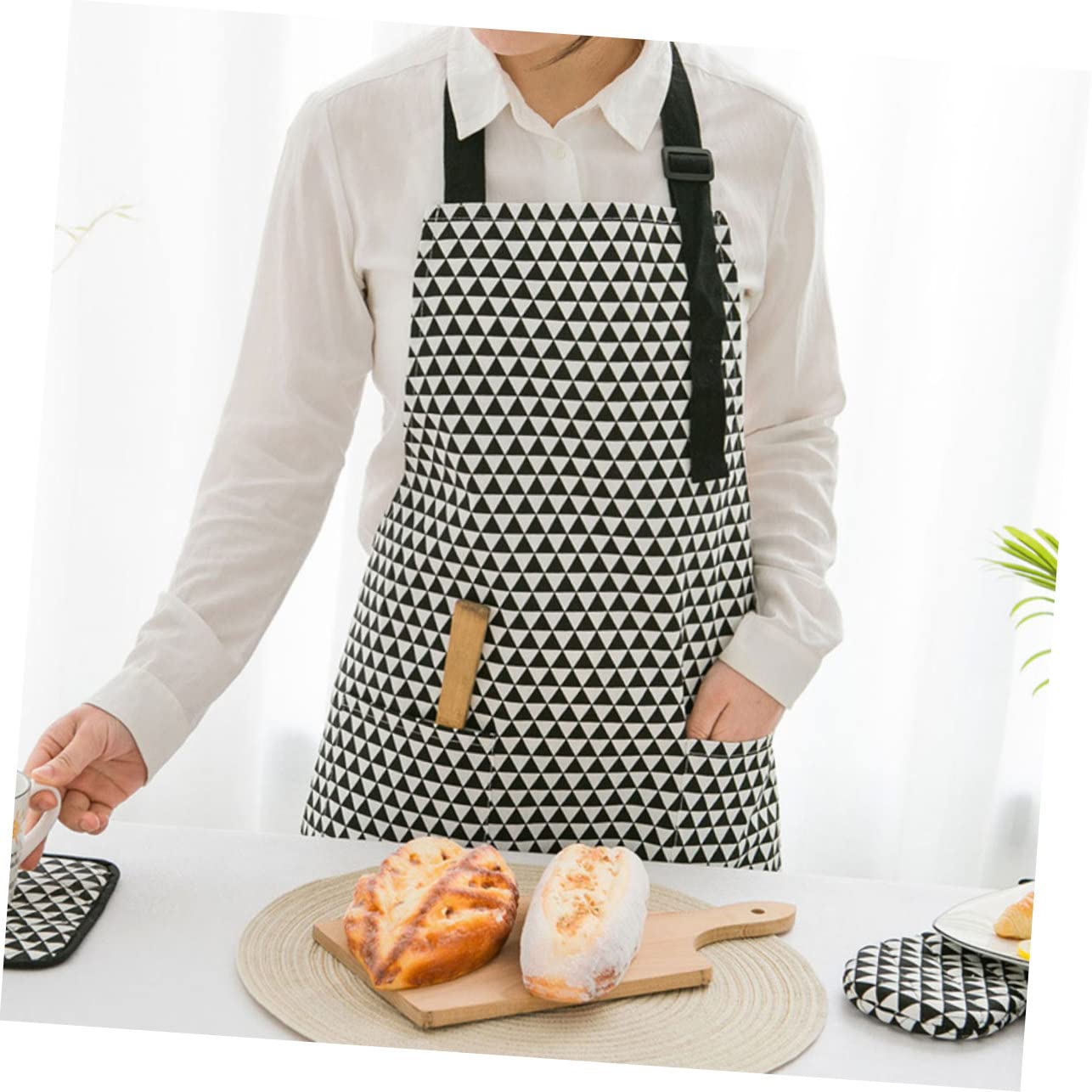 Veemoon Delantal de Cocina Triangular de Algodón, 5 Piezas Negro