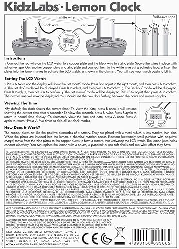 Miniatura 6 de 4M Toysmith Kidzlabs - Reloj alimentado por limón experimento de laboratorio de ciencia eléctrica química juguetes STEM regalo educativo para niñas