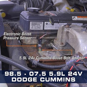 GlowShift Turbo Boost Bolt Adapter Compatible with 24-Valve 5.9L Dodge Ram 2500 3500 Cummins Diesel 1998.5-2007.5 - Installs to Intake Manifold Horn